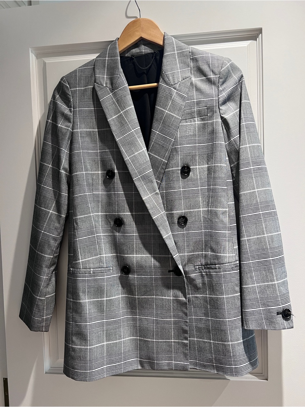 All Saints Gray Glen Plaid Double-Breasted Blazer
